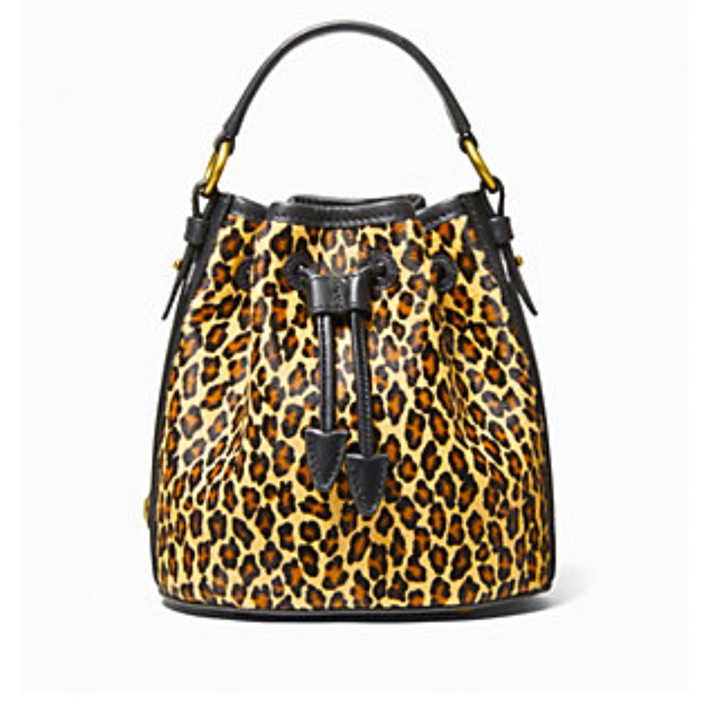 New Michael Kors Monogramme Small Leopard Print Calf Hair Bucket Bag